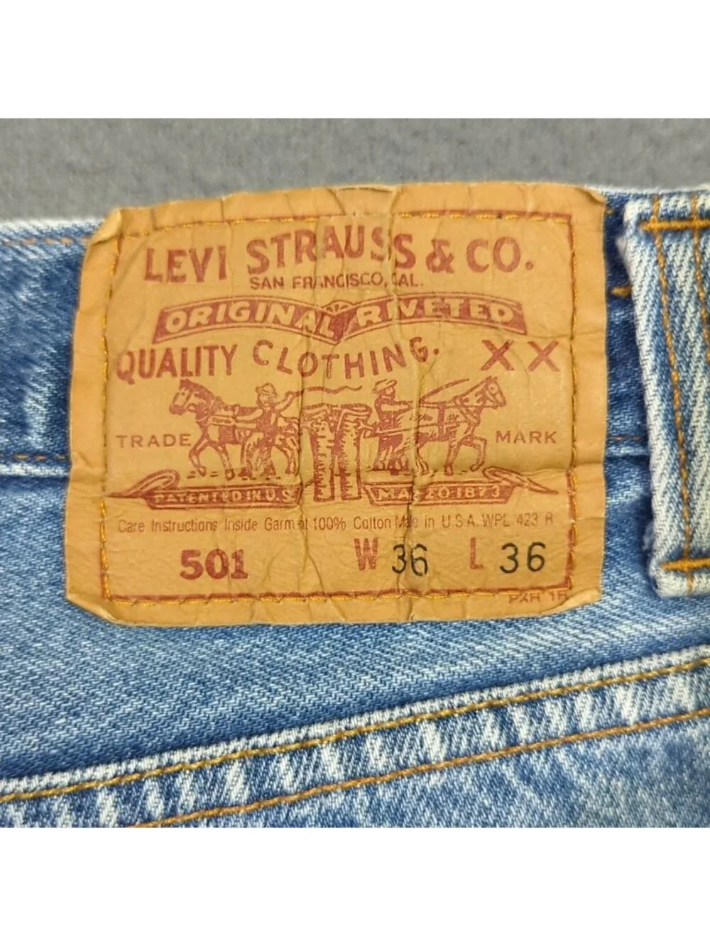 Levi's Vtg Jeans Mens 36x36 Fits 33x31 Blue 501 Straight Button Fly USA Made 90s